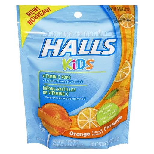 Halls Kids Cough & Sore Throat Orange Pops