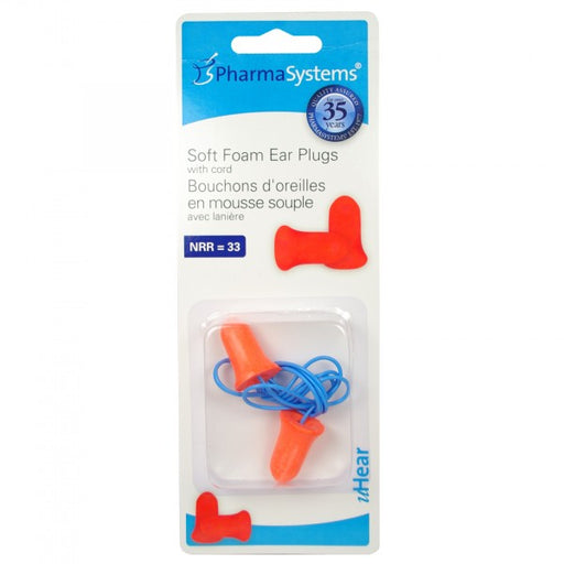 PharmaSystems uHear Soft Foam Ear Plugs with Cord