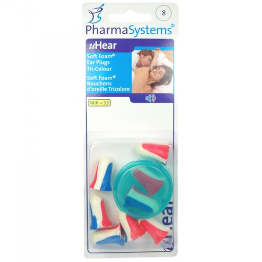 PharmaSystems uHear Soft Foam Tri Colour Ear Plugs